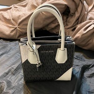 Michael Kors Black Logo Mini Satchel with White Trim